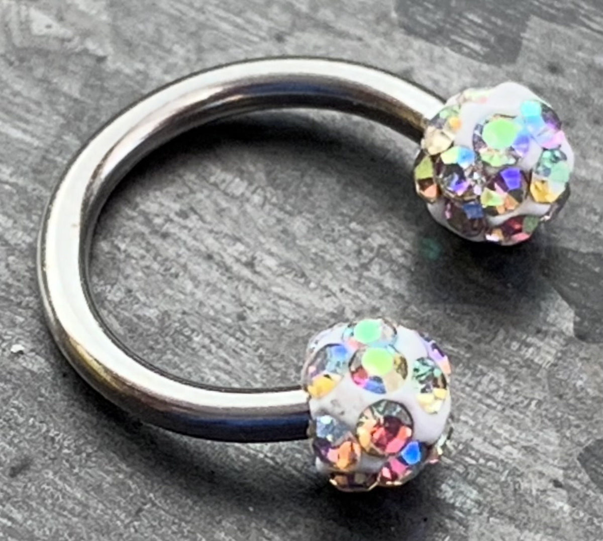 1 Piece Crystal Paved Ferido Balls Horseshoe Circular Septum Ring - 16g, 8mm - Aurora Borealis, White, Pink, Blue or Purple Available!
