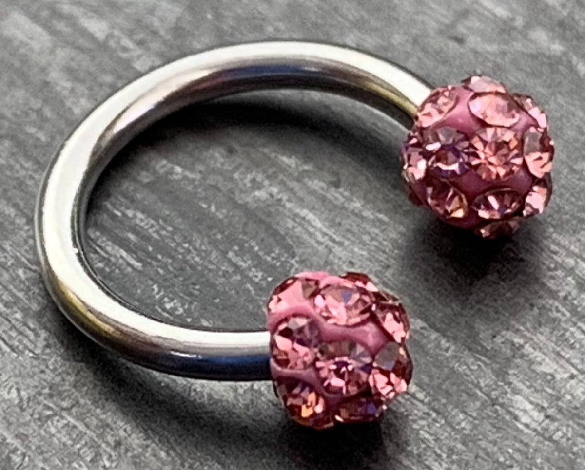 1 Piece Crystal Paved Ferido Balls Horseshoe Circular Septum Ring - 16g, 8mm - Aurora Borealis, White, Pink, Blue or Purple Available!