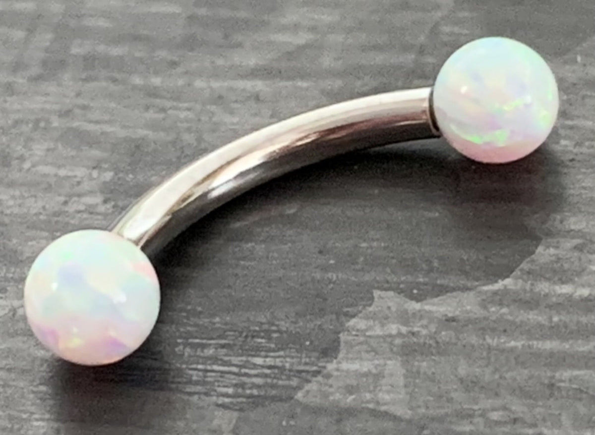 1 Piece Opal Balls Curved Surgical Steel Eyebrow Ring - 16g, 5/16" (8mm) - Blue, Pink or White - YOU Choose Color!!!
