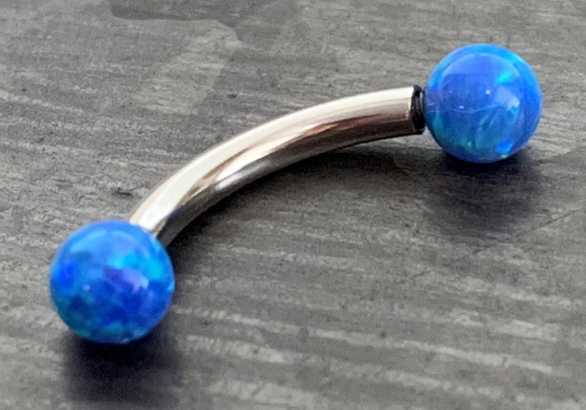1 Piece Opal Balls Curved Surgical Steel Eyebrow Ring - 16g, 5/16" (8mm) - Blue, Pink or White - YOU Choose Color!!!
