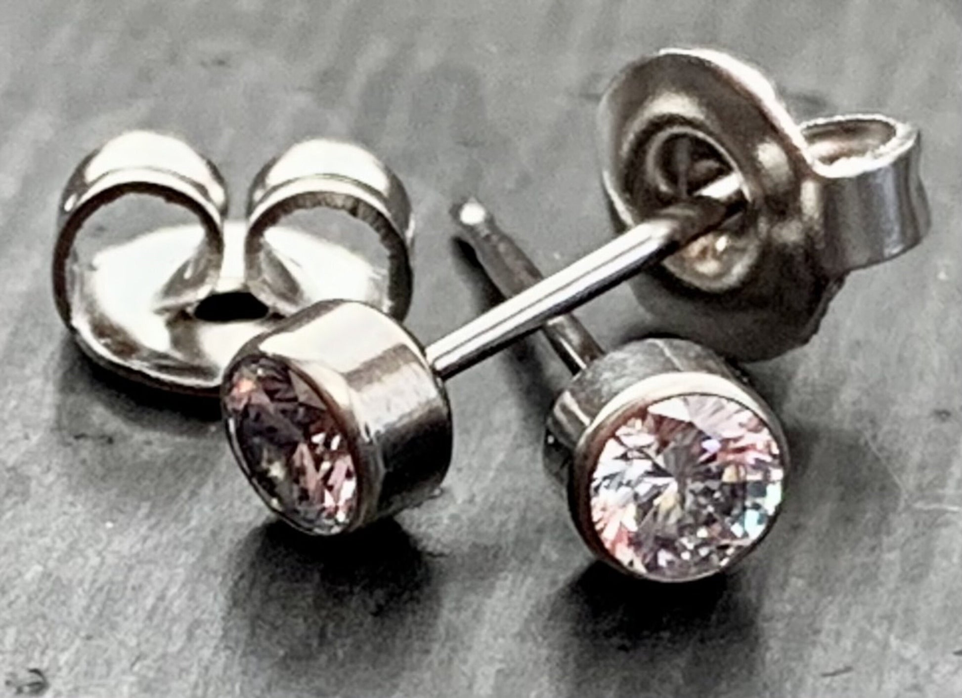 PAIR of Stunning Bezel Set CZ Gem 6AL-4VELI ASTM F136 Implant Grade Titanium Stud Earrings - 2.5mm thru 5mm Available!