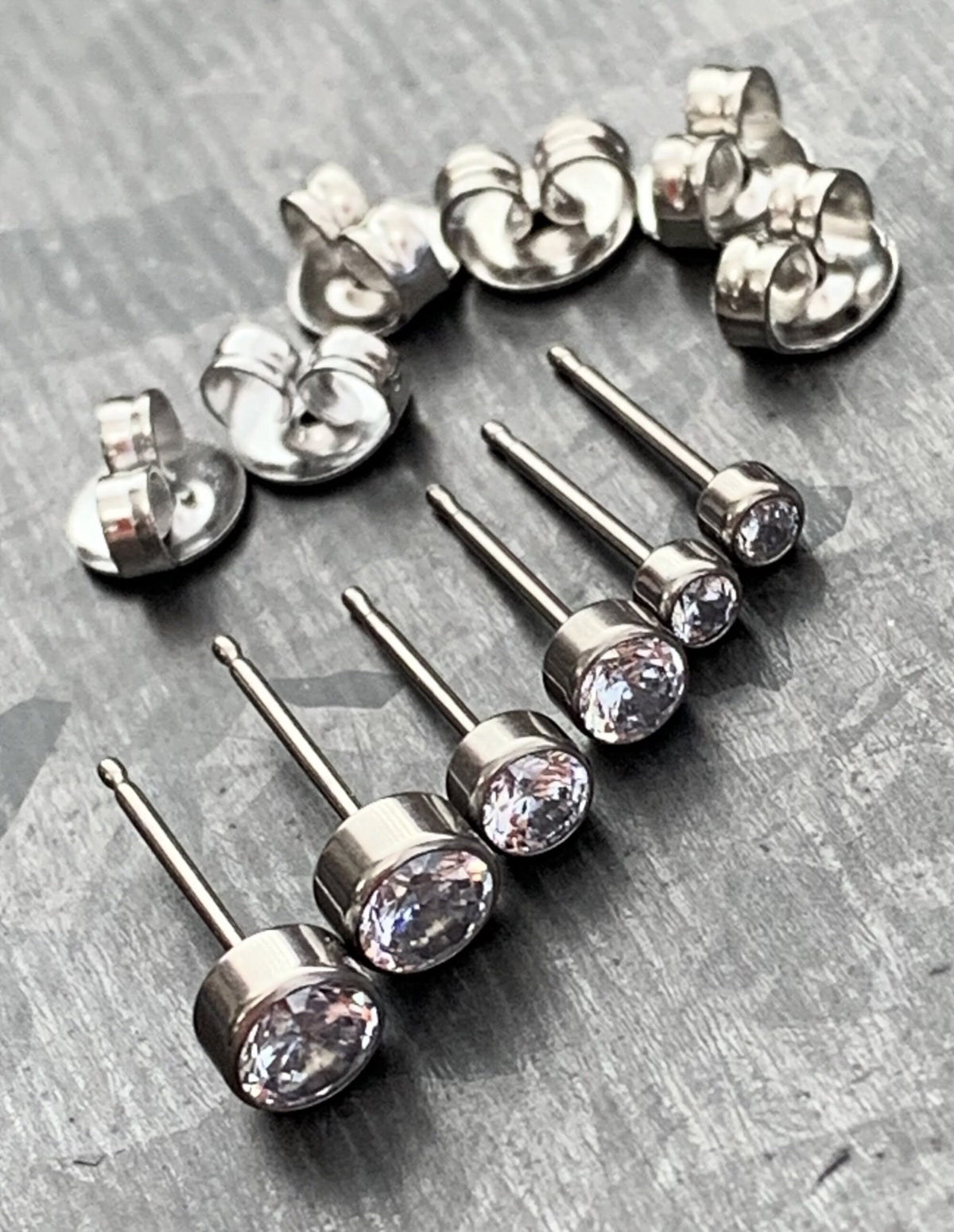 PAIR of Stunning Bezel Set CZ Gem 6AL-4VELI ASTM F136 Implant Grade Titanium Stud Earrings - 2.5mm thru 5mm Available!