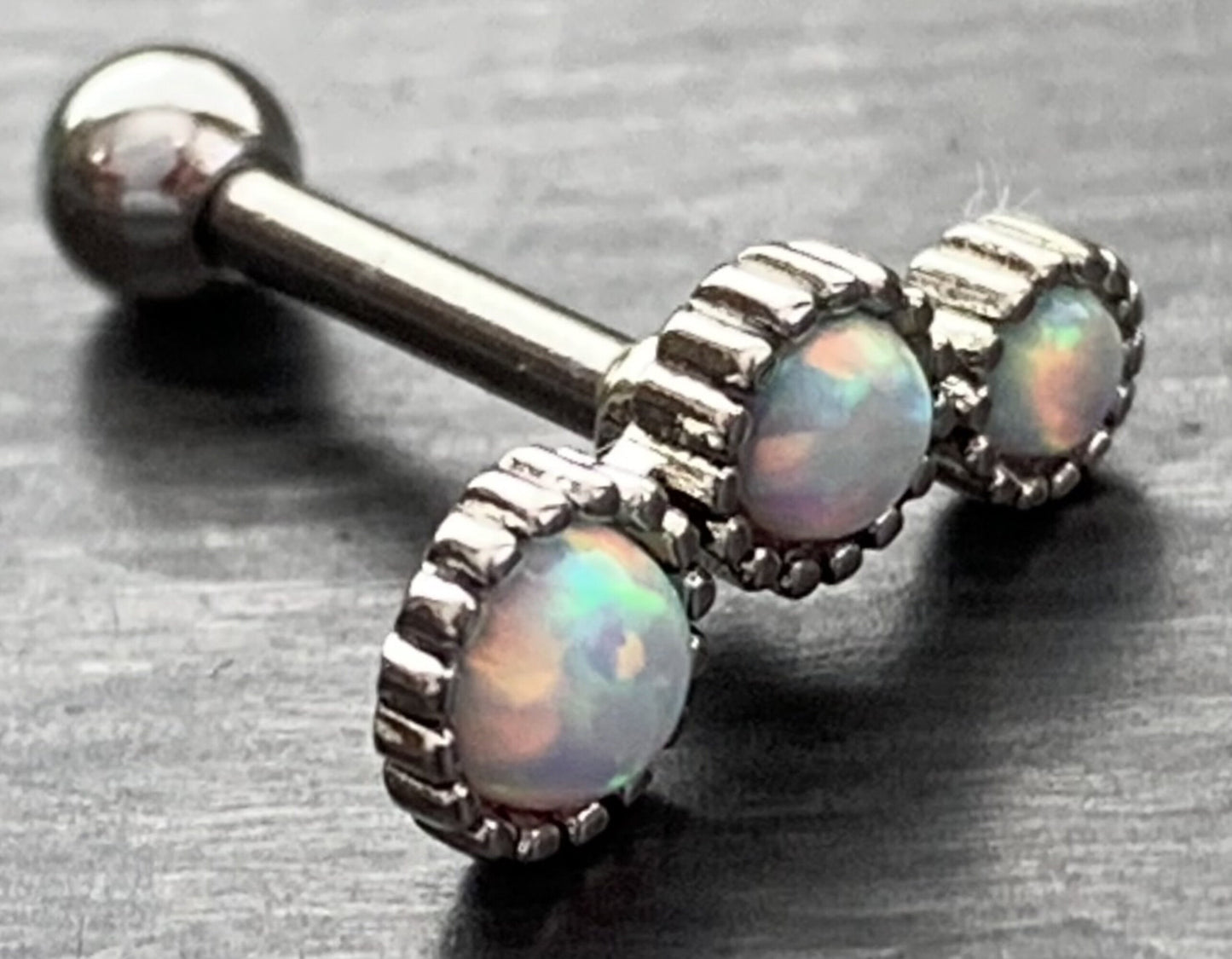 1 Piece Triple Round Opal Steel Tragus Cartilage Stud/Ring - 16g - 1/4" (6mm) - Blue, Green, Gold, Pink, Rose Gold and White Available!