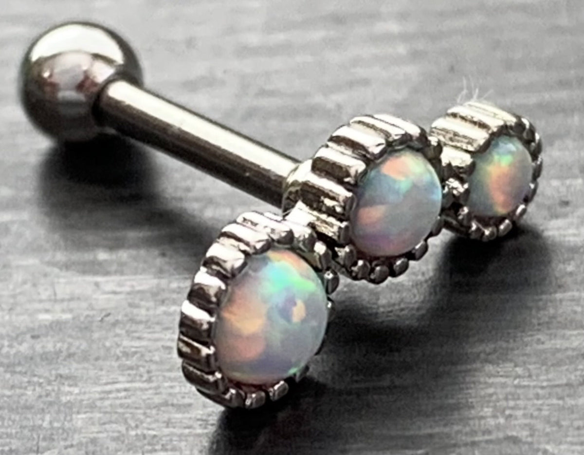 1 Piece Triple Round Opal Steel Tragus Cartilage Stud/Ring - 16g - 1/4" (6mm) - Blue, Green, Gold, Pink, Rose Gold and White Available!