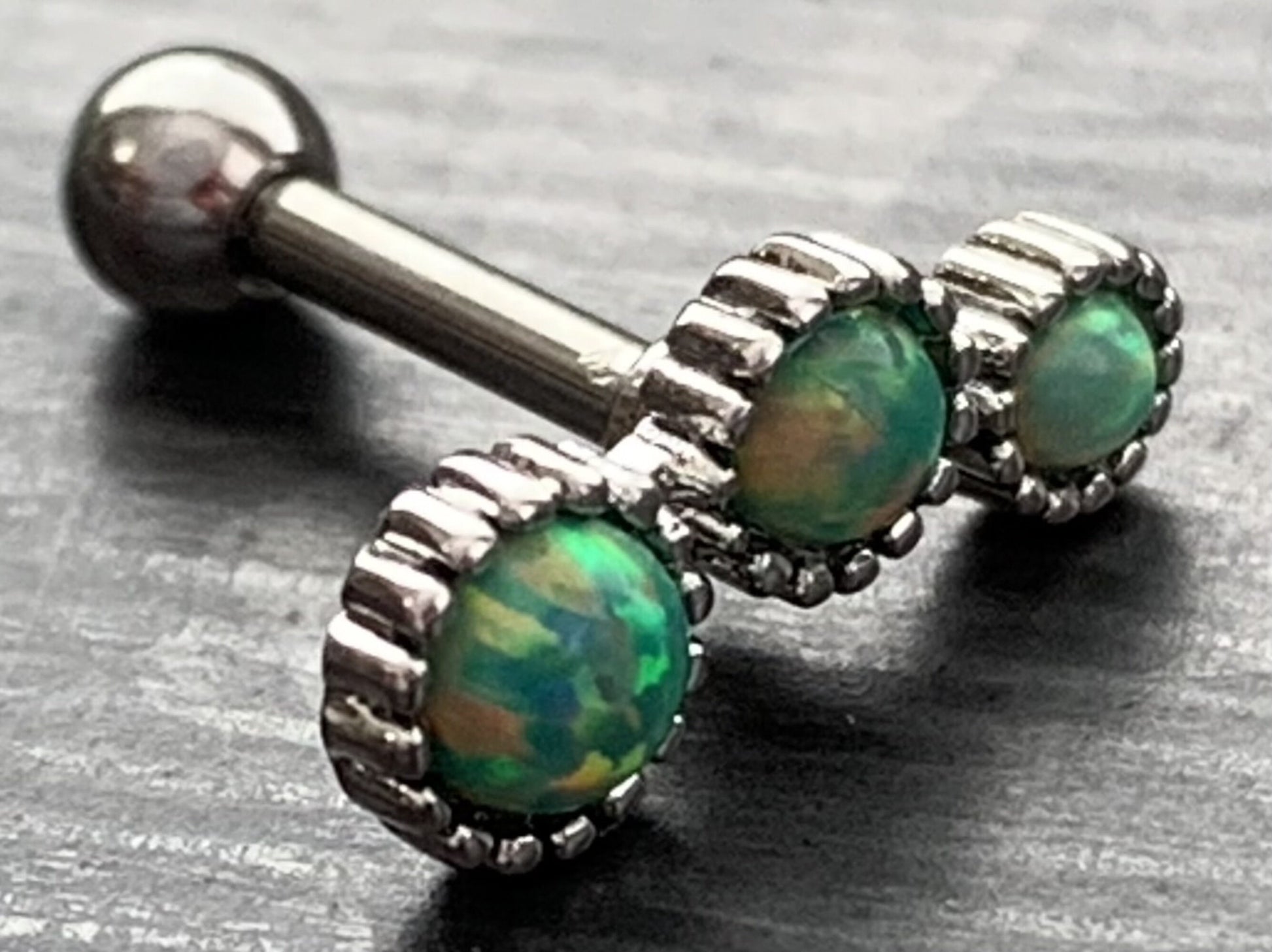 1 Piece Triple Round Opal Steel Tragus Cartilage Stud/Ring - 16g - 1/4" (6mm) - Blue, Green, Gold, Pink, Rose Gold and White Available!