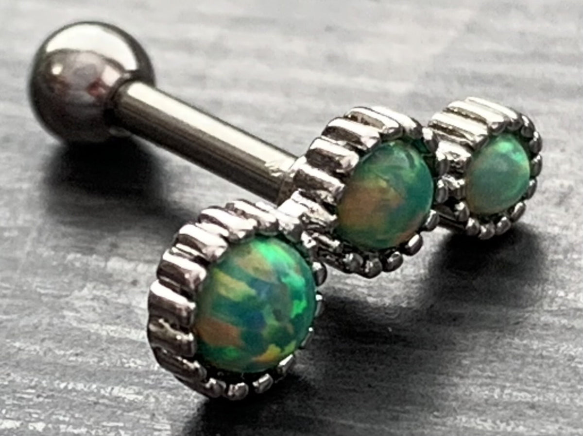 1 Piece Triple Round Opal Steel Tragus Cartilage Stud/Ring - 16g - 1/4" (6mm) - Blue, Green, Gold, Pink, Rose Gold and White Available!