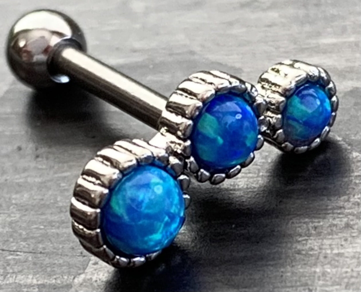 1 Piece Triple Round Opal Steel Tragus Cartilage Stud/Ring - 16g - 1/4" (6mm) - Blue, Green, Gold, Pink, Rose Gold and White Available!