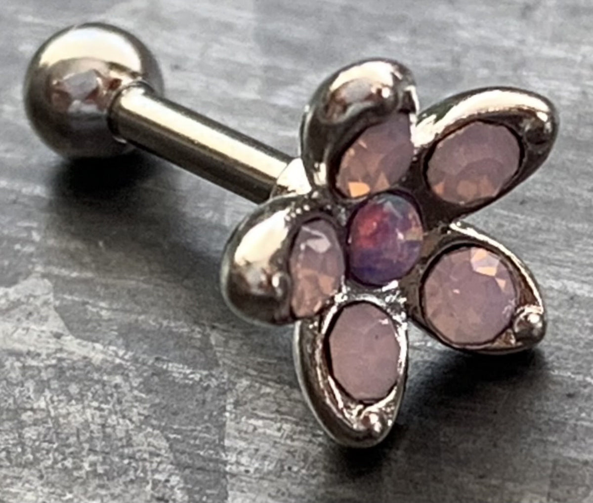 1 Piece Stunning Opalite & Opal Flower Steel Tragus Cartilage Barbell Ring - 16g - 1/4"(6mm) - Blue, Pink, Turquoise and White Available!