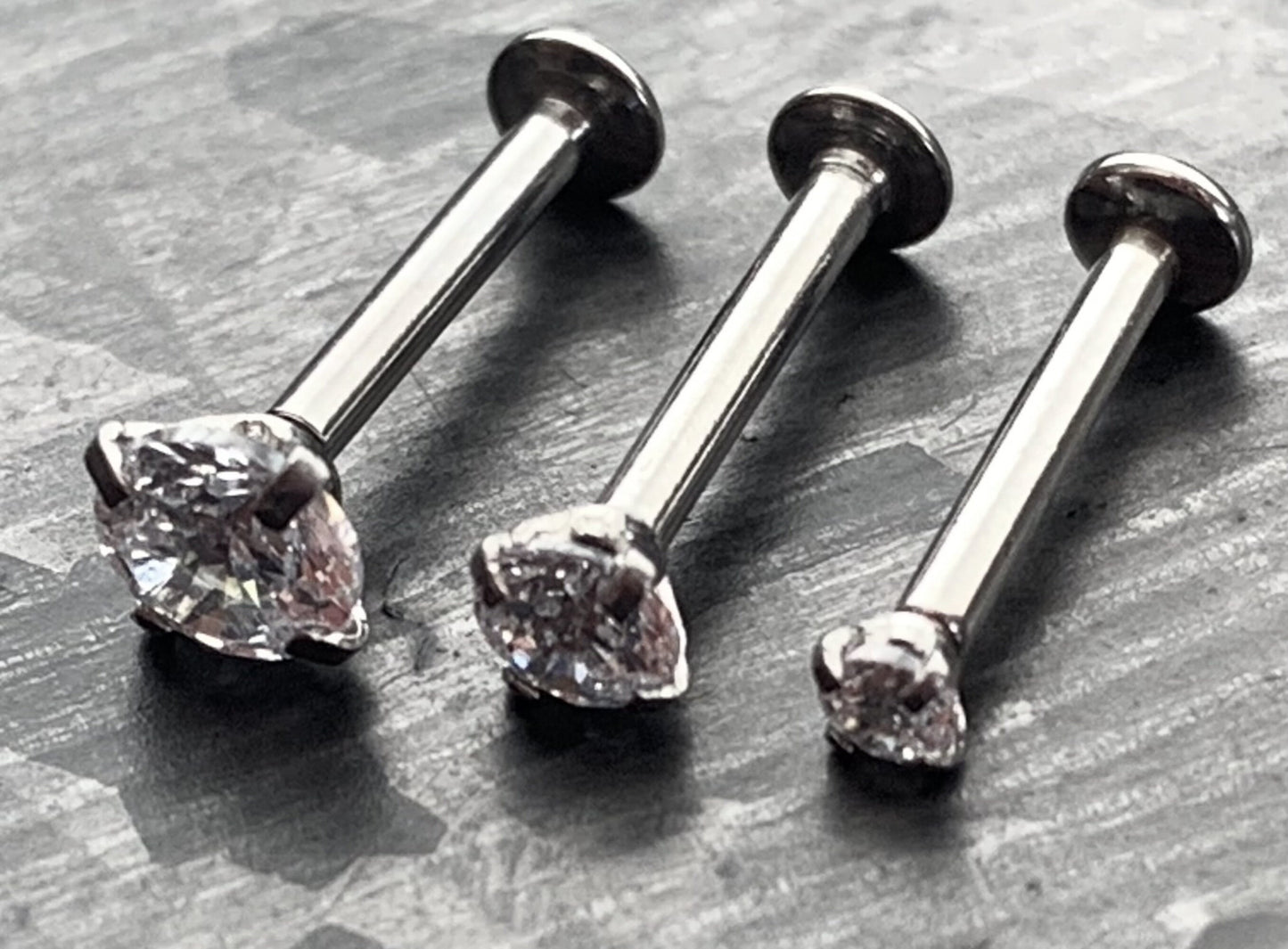 1 Piece of Beautiful Push In Prong Set CZ Gem Labret Stud Threadless Lip Helix Cartilage Ring - 16g - Length 6mm, 8mm, 10mm Available!