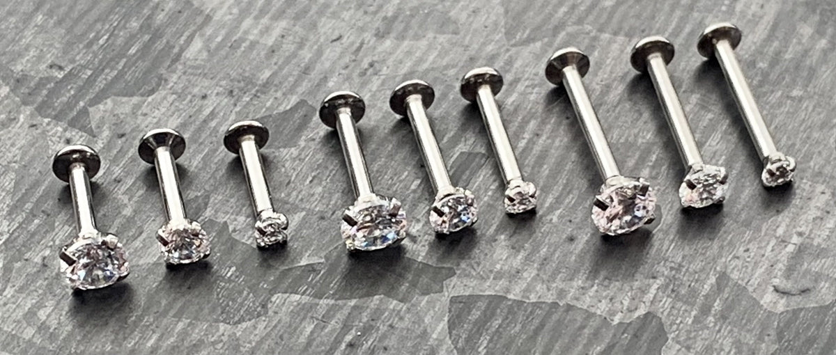 1 Piece of Beautiful Push In Prong Set CZ Gem Labret Stud Threadless Lip Helix Cartilage Ring - 16g - Length 6mm, 8mm, 10mm Available!