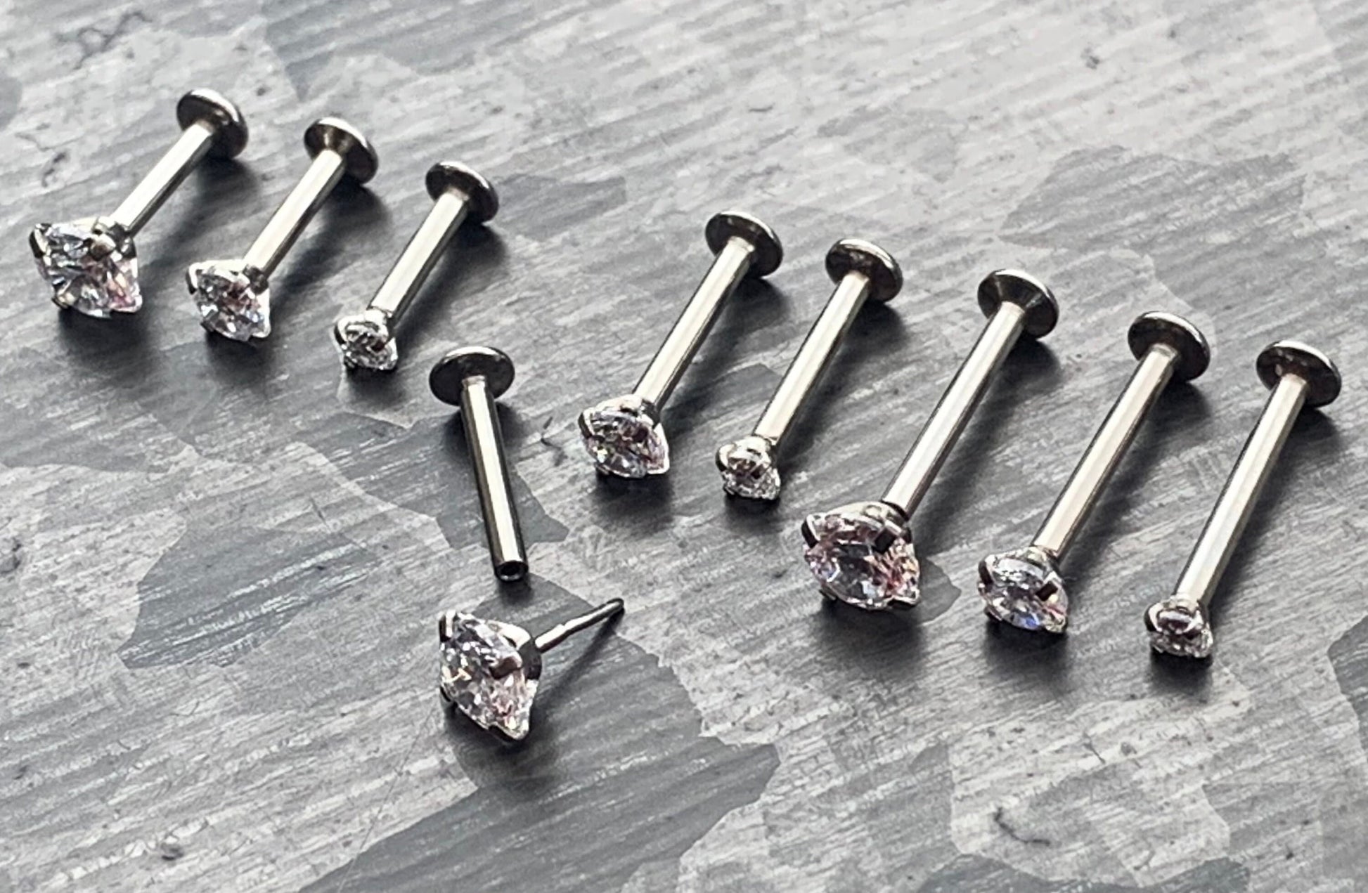 1 Piece of Beautiful Push In Prong Set CZ Gem Labret Stud Threadless Lip Helix Cartilage Ring - 16g - Length 6mm, 8mm, 10mm Available!