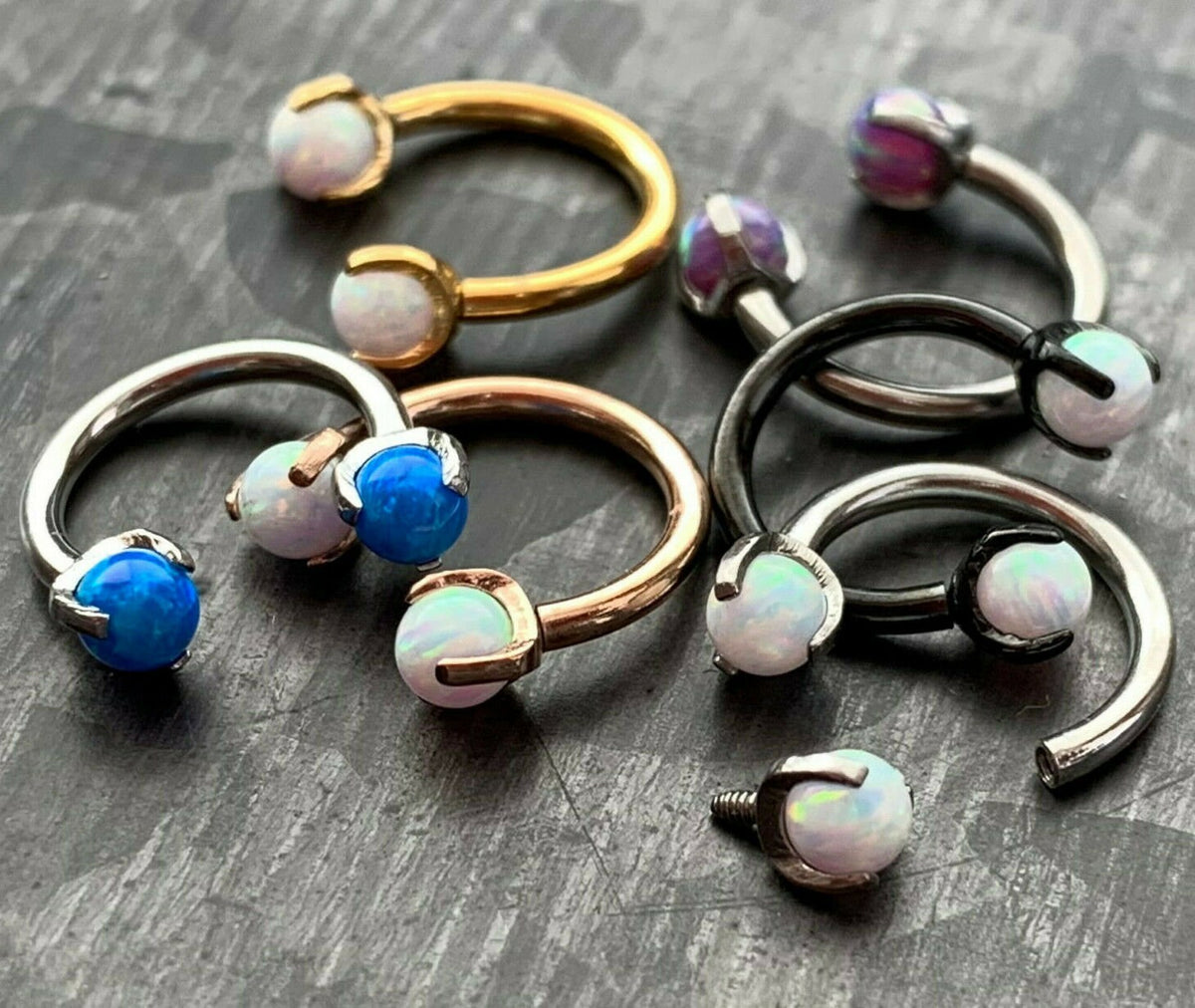1 Piece of Claw Set Opal Balls Circular Horseshoe Septum Ring - 16g - 8mm - Steel Pink, Blue or White, Black, Gold, Rose Gold Available!