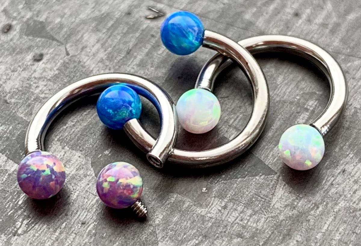 1 Piece of Opal Balls Circular Horseshoe Septum Ring - 16g, 14g - Internal Diameter 8mm, 10mm, 12mm - White, Pink, Blue or Purple Available!