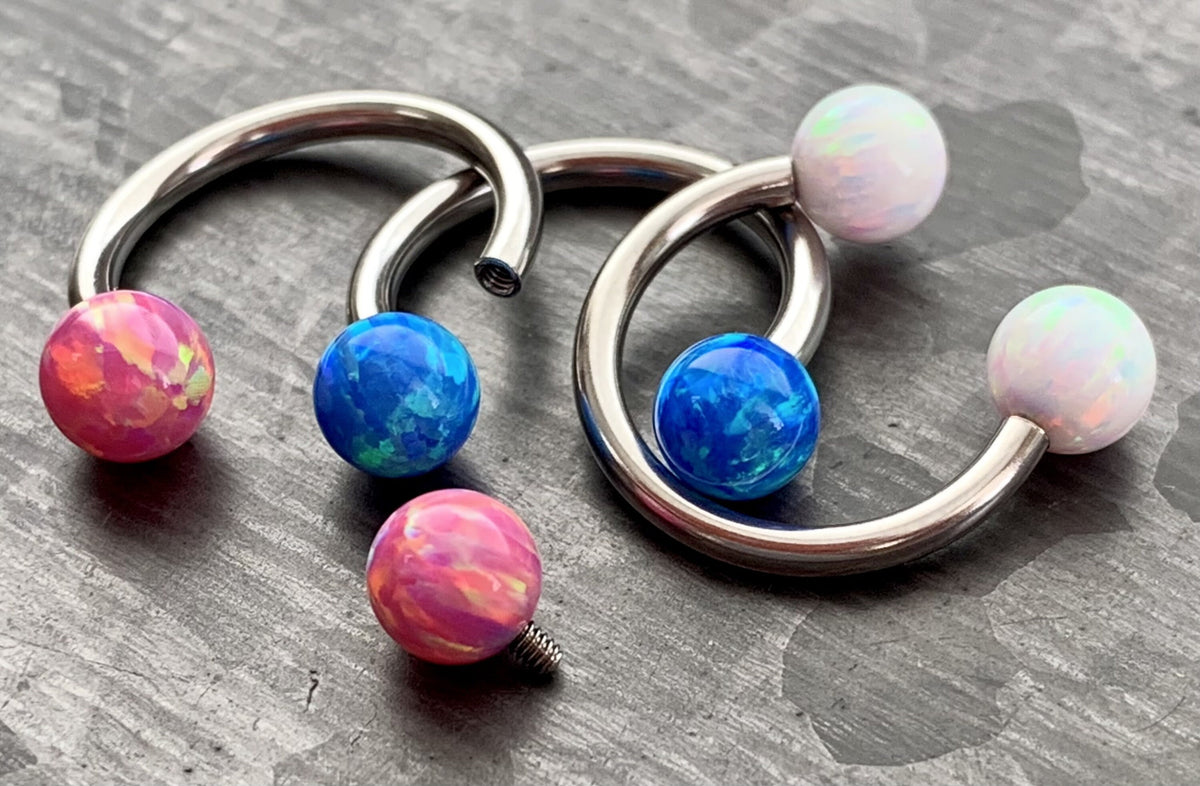 1 Piece of Opal Balls Circular Horseshoe Septum Ring - 16g, 14g - Internal Diameter 8mm, 10mm, 12mm - White, Pink, Blue or Purple Available!