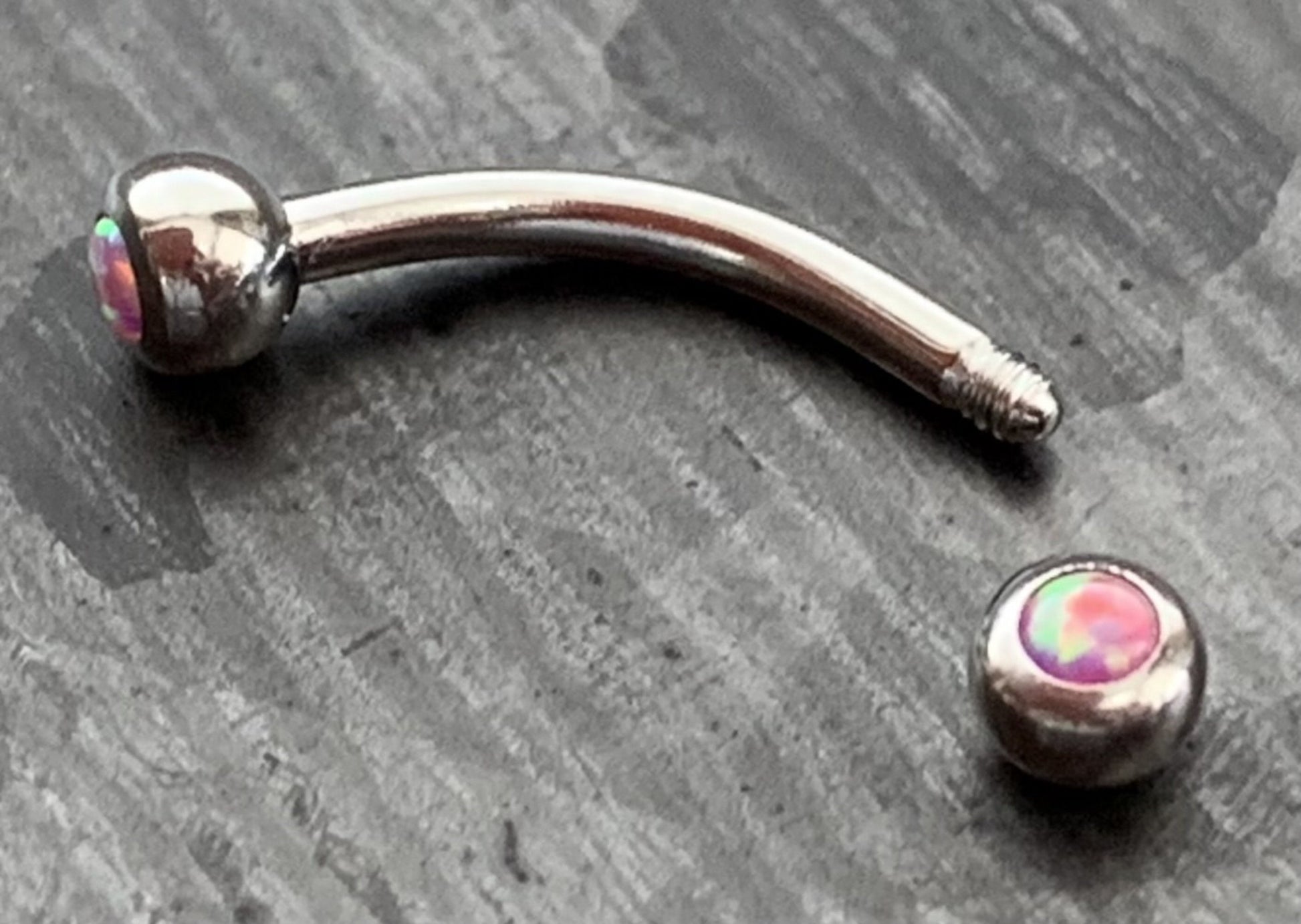 1 Piece Double Opal Curved Barbell Eyebrow Ring - 16g - Length 8mm - White, Blue, Green, Fuchsia, Pink and Purple Available!