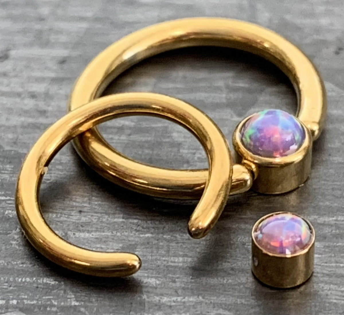 1 Piece Beautiful Gold Opal Set Flat-Back Black Plated Segment Septum Ring - 16g or 14g - 8mm or 10mm - White, Purple, Blue Available!