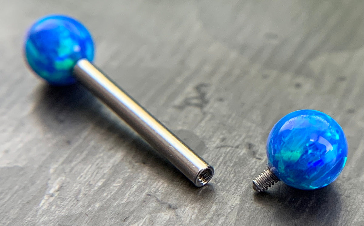 1 Piece or 1 Pair Beautiful Internally Threaded Opal Balls Nipple/Tongue Ring - Barbell 9/16"(14mm) - Blue, Green, Pink and White Available!