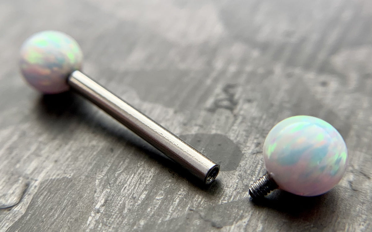 1 Piece or 1 Pair Beautiful Internally Threaded Opal Balls Nipple/Tongue Ring - Barbell 9/16"(14mm) - Blue, Green, Pink and White Available!