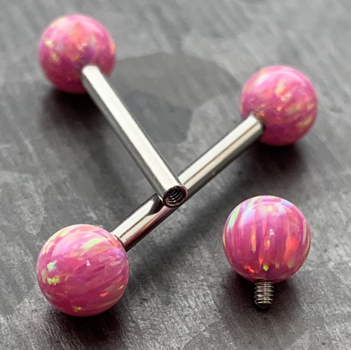 1 Piece or 1 Pair Beautiful Internally Threaded Opal Balls Nipple/Tongue Ring - Barbell 9/16"(14mm) - Blue, Green, Pink and White Available!