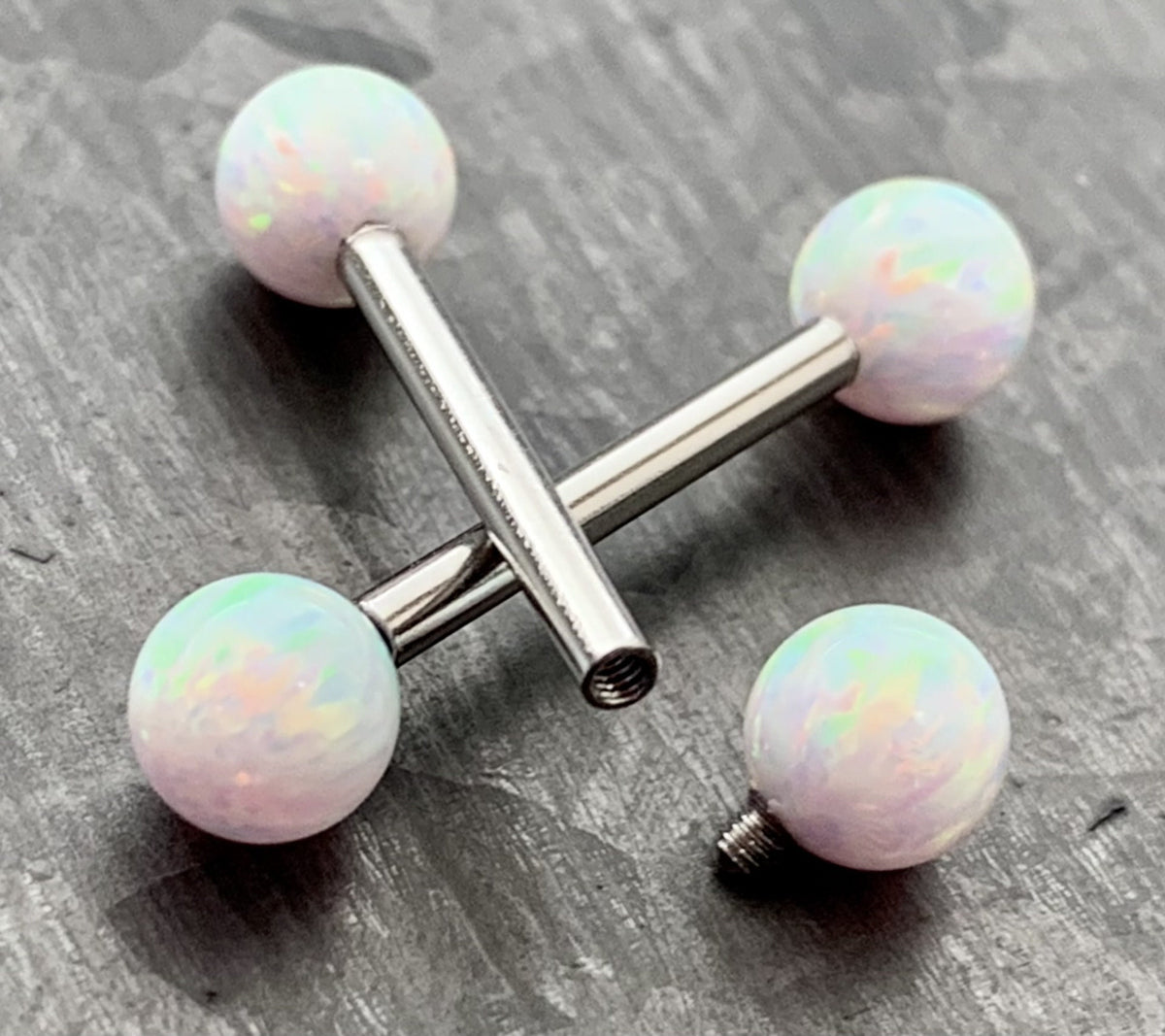 1 Piece or 1 Pair Beautiful Internally Threaded Opal Balls Nipple/Tongue Ring - Barbell 9/16"(14mm) - Blue, Green, Pink and White Available!