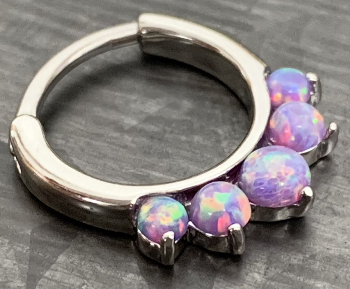 1 Piece Stunning Five Opal 316L Surgical Steel Hinged Septum Segment Ring - 16g - Blue, Pink, Purple and White Available!