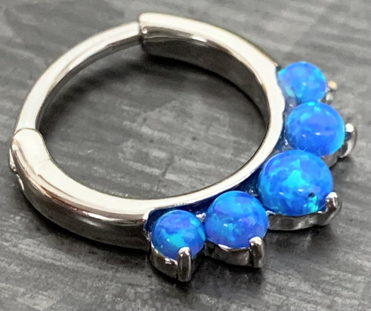 1 Piece Stunning Five Opal 316L Surgical Steel Hinged Septum Segment Ring - 16g - Blue, Pink, Purple and White Available!