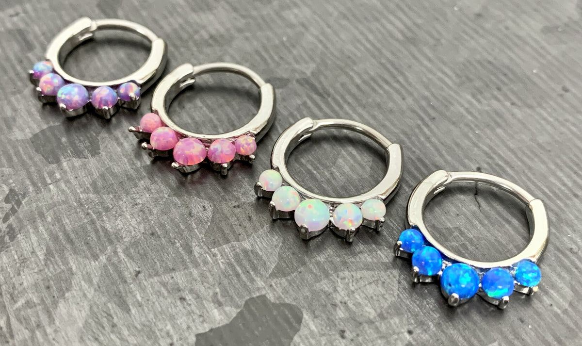1 Piece Stunning Five Opal 316L Surgical Steel Hinged Septum Segment Ring - 16g - Blue, Pink, Purple and White Available!