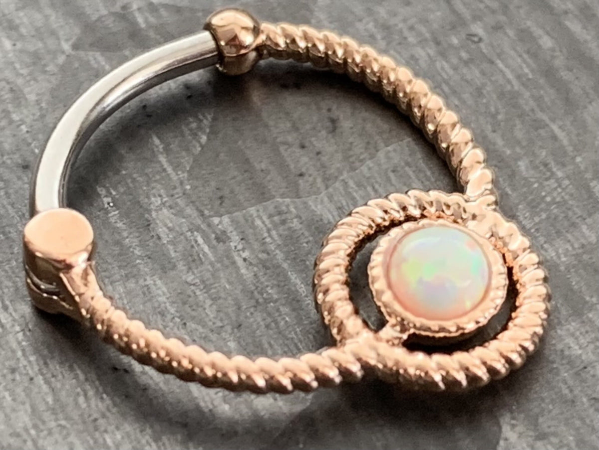 1 Piece Opal Roped Circle Design Septum Clicker Ring - 16g - Gold, Rose Gold, Rhodium and Steel!
