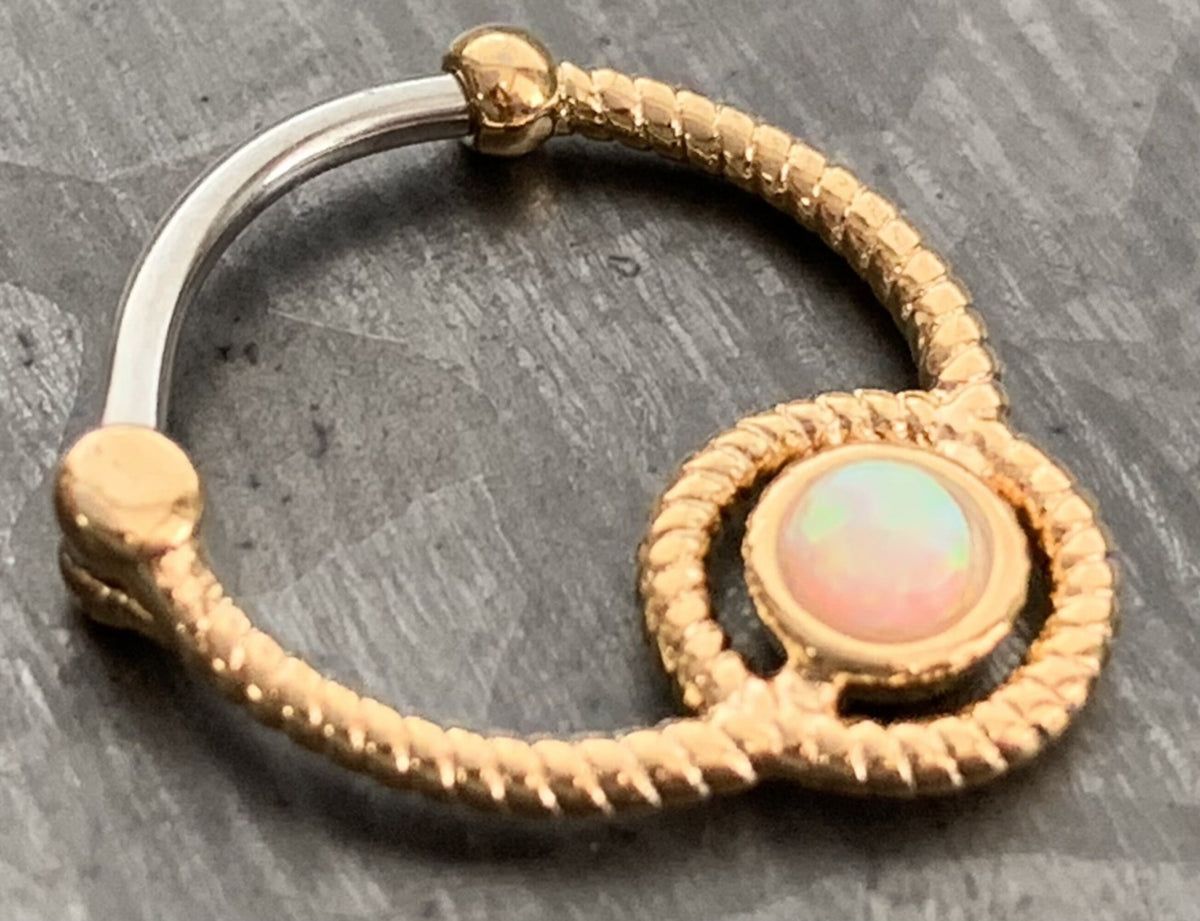 1 Piece Opal Roped Circle Design Septum Clicker Ring - 16g - Gold, Rose Gold, Rhodium and Steel!