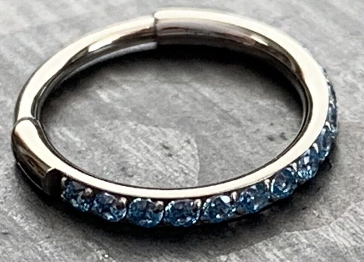 1 Piece Titanium Paved Outer CZ Gems Hinged Segment Ring - 16g - Aqua, Black, Clear, Gold, Pink, Red, Rose Gold Available!