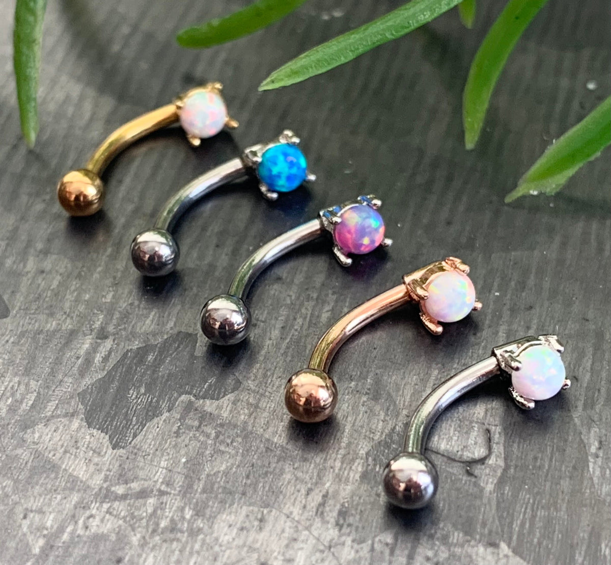 1 Piece Stunning Prong Set 3mm Opal Curved Barbell Eyebrow Ring - 16g - Blue, Purple, White, Gold and Rose Gold Available!