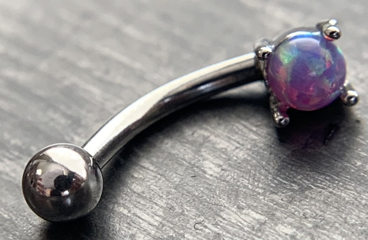 1 Piece Stunning Prong Set 3mm Opal Curved Barbell Eyebrow Ring - 16g - Blue, Purple, White, Gold and Rose Gold Available!