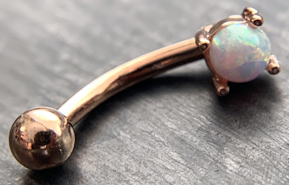 1 Piece Stunning Prong Set 3mm Opal Curved Barbell Eyebrow Ring - 16g - Blue, Purple, White, Gold and Rose Gold Available!