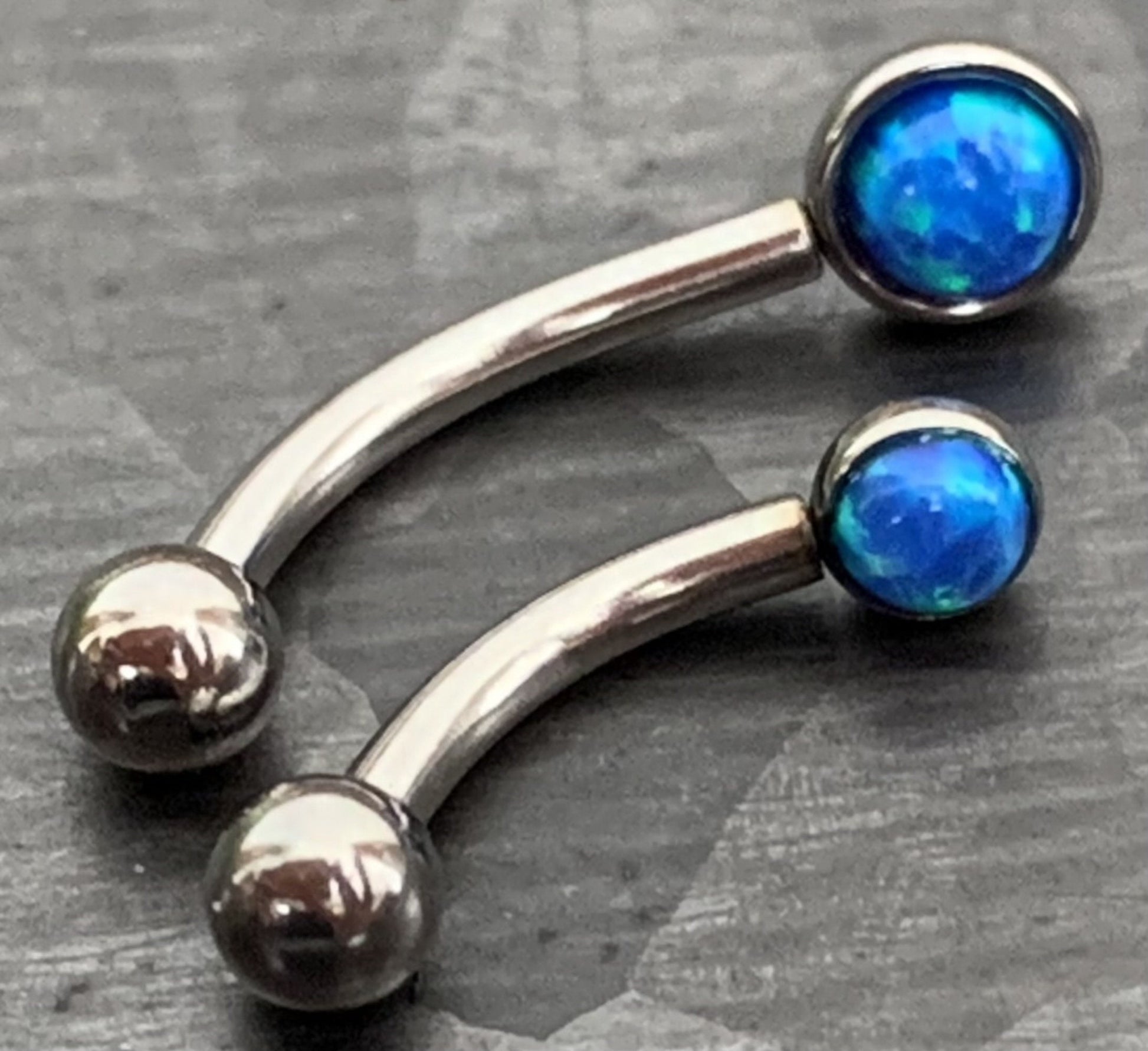 1 Piece Stunning Flat Back Set 3mm Opal Curved Barbell Eyebrow Ring - 16g - Blue, Purple, White, Gold, Rose Gold and Multi-Color Available!