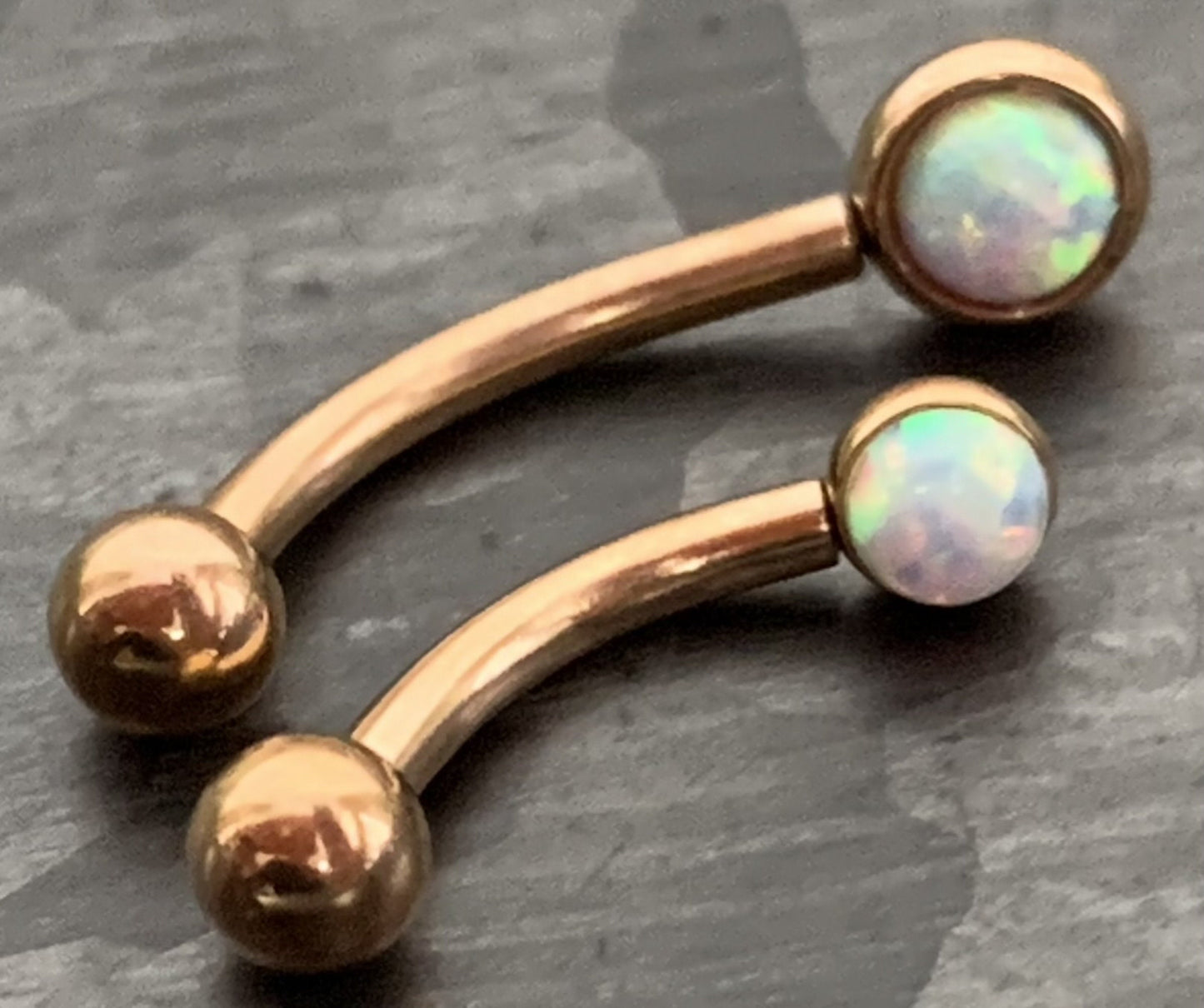 1 Piece Stunning Flat Back Set 3mm Opal Curved Barbell Eyebrow Ring - 16g - Blue, Purple, White, Gold, Rose Gold and Multi-Color Available!