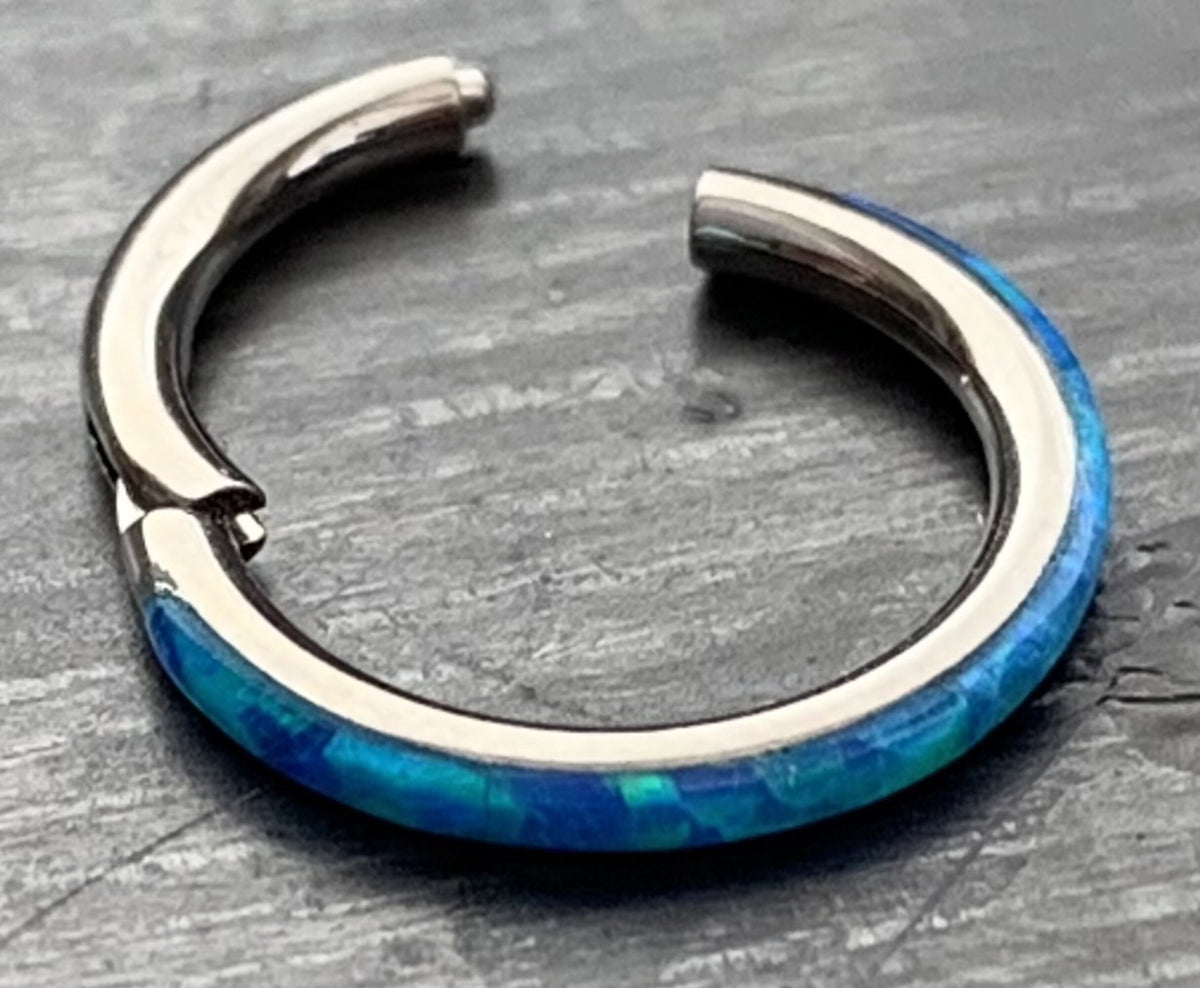 1 Piece Implant Grade Titanium Opal Outer Edge Hinged Segment Septum Ring - White, Pink, Blue - Gauge 16g, Diameter 10mm or 8mm available!