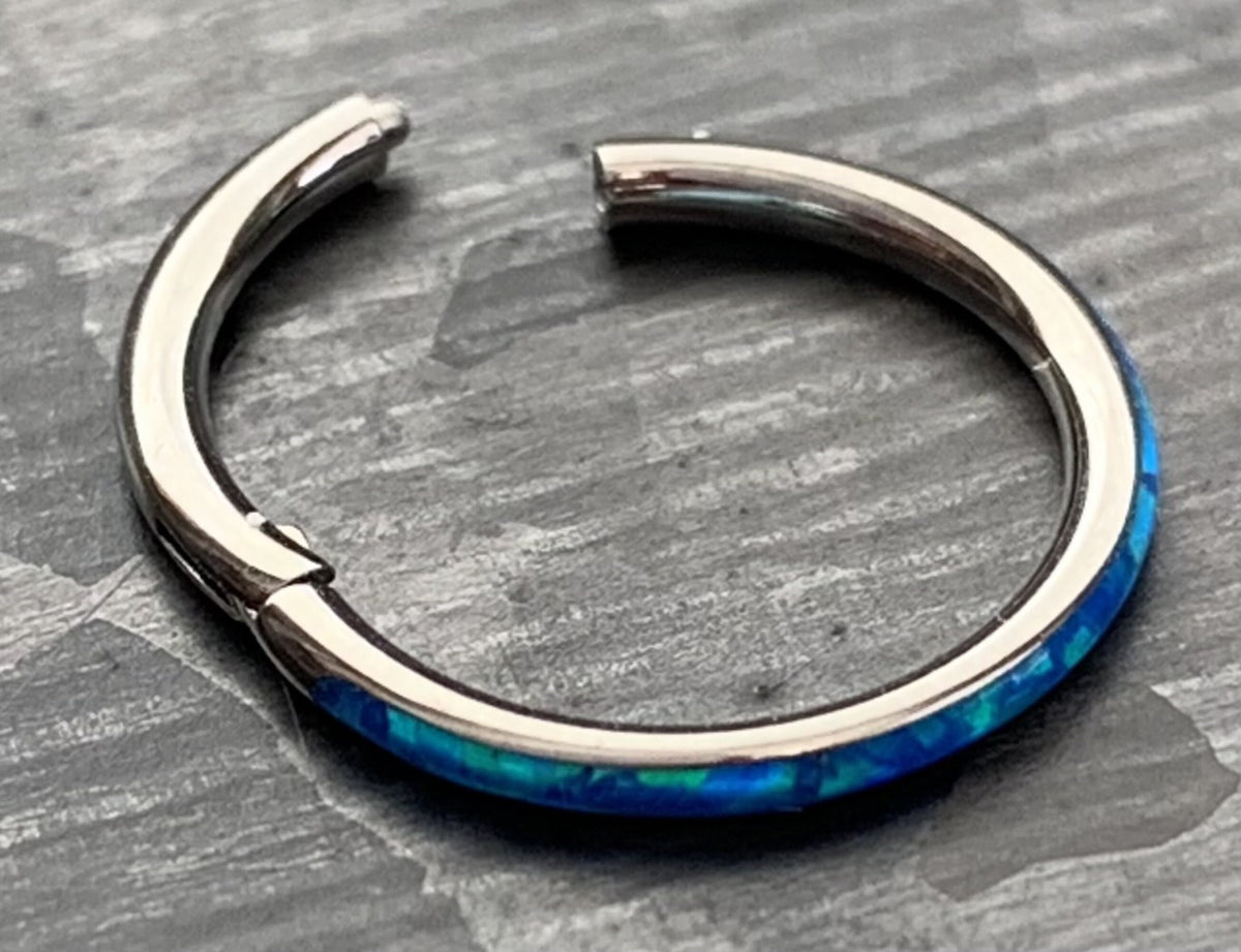 1 Piece Implant Grade Titanium Opal Outer Edge Hinged Segment Septum Ring - White, Pink, Blue - Gauge 16g, Diameter 10mm or 8mm available!