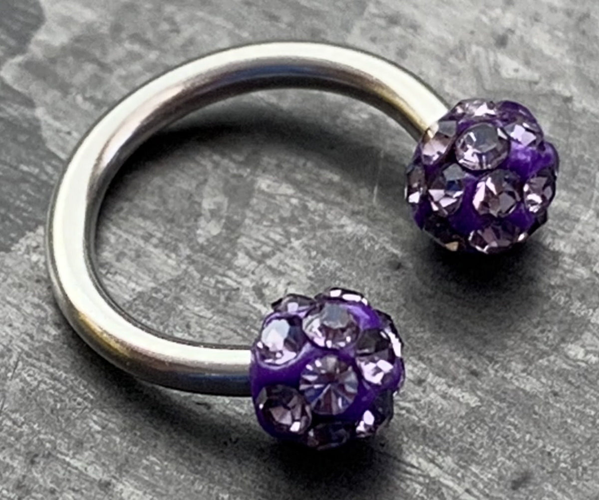 1 Piece Crystal Paved Ferido Balls Horseshoe Circular Septum Ring - 16g, 8mm - Aurora Borealis, White, Pink, Blue or Purple Available!