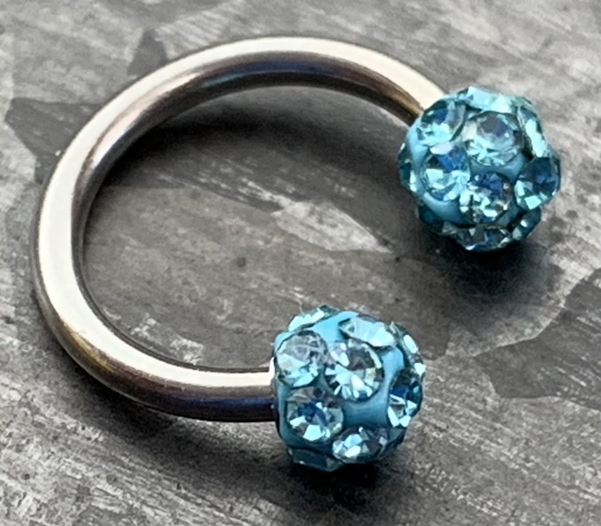 1 Piece Crystal Paved Ferido Balls Horseshoe Circular Septum Ring - 16g, 8mm - Aurora Borealis, White, Pink, Blue or Purple Available!