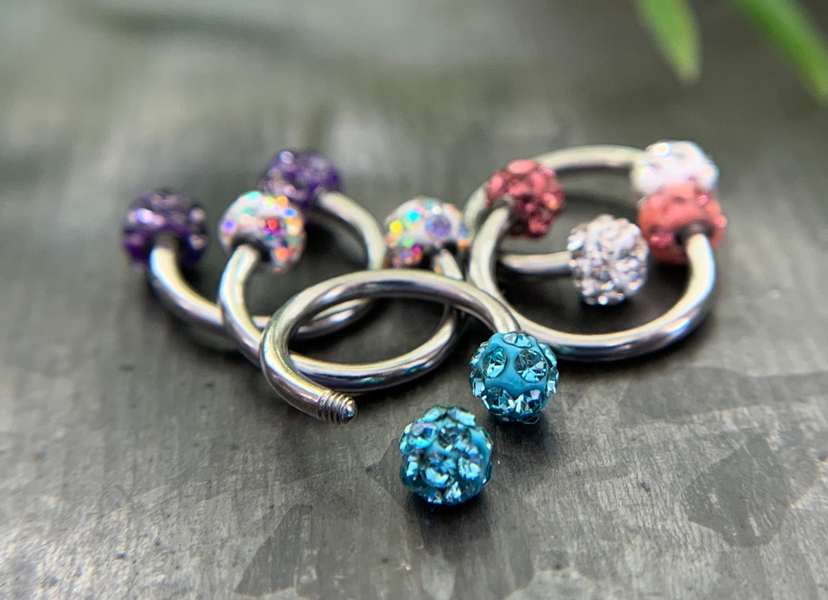 1 Piece Crystal Paved Ferido Balls Horseshoe Circular Septum Ring - 16g, 8mm - Aurora Borealis, White, Pink, Blue or Purple Available!