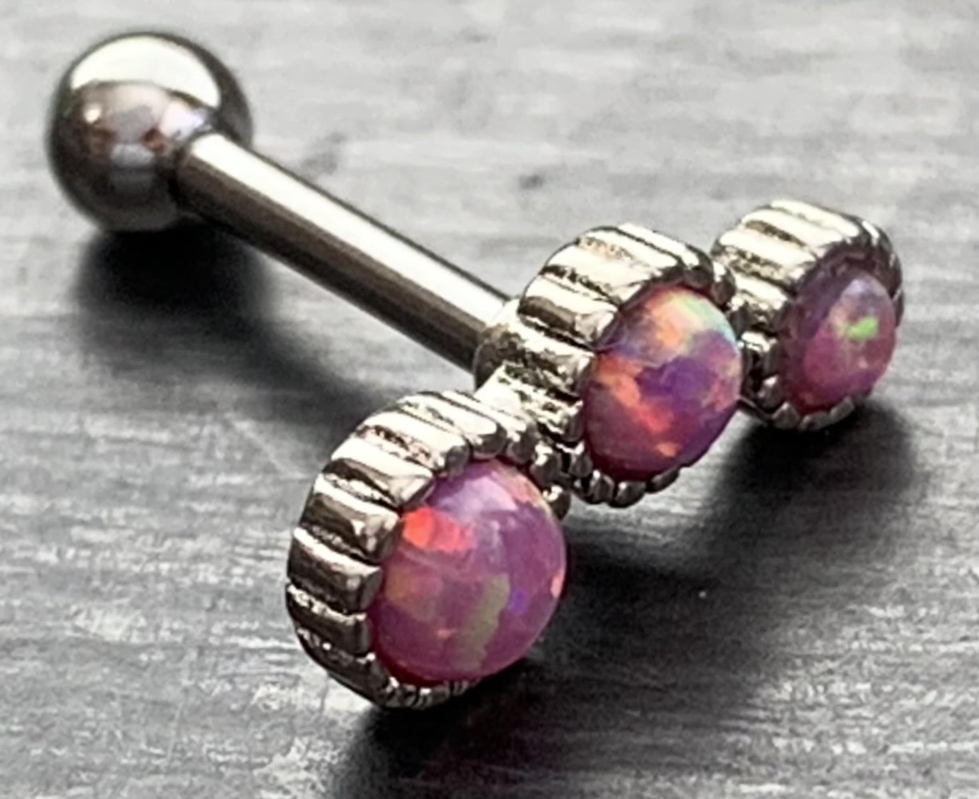 1 Piece Triple Round Opal Steel Tragus Cartilage Stud/Ring - 16g - 1/4" (6mm) - Blue, Green, Gold, Pink, Rose Gold and White Available!