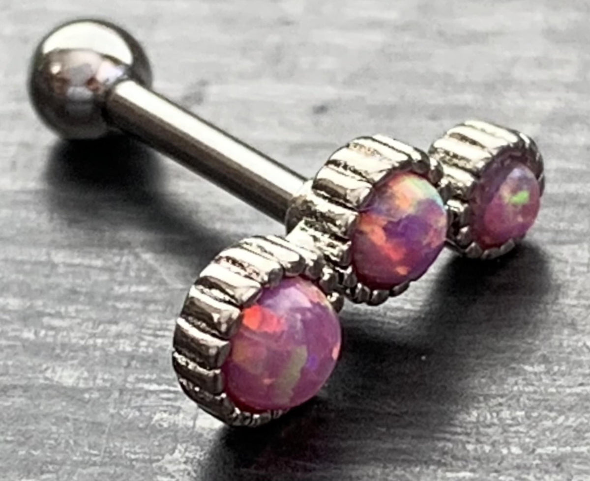 1 Piece Triple Round Opal Steel Tragus Cartilage Stud/Ring - 16g - 1/4" (6mm) - Blue, Green, Gold, Pink, Rose Gold and White Available!