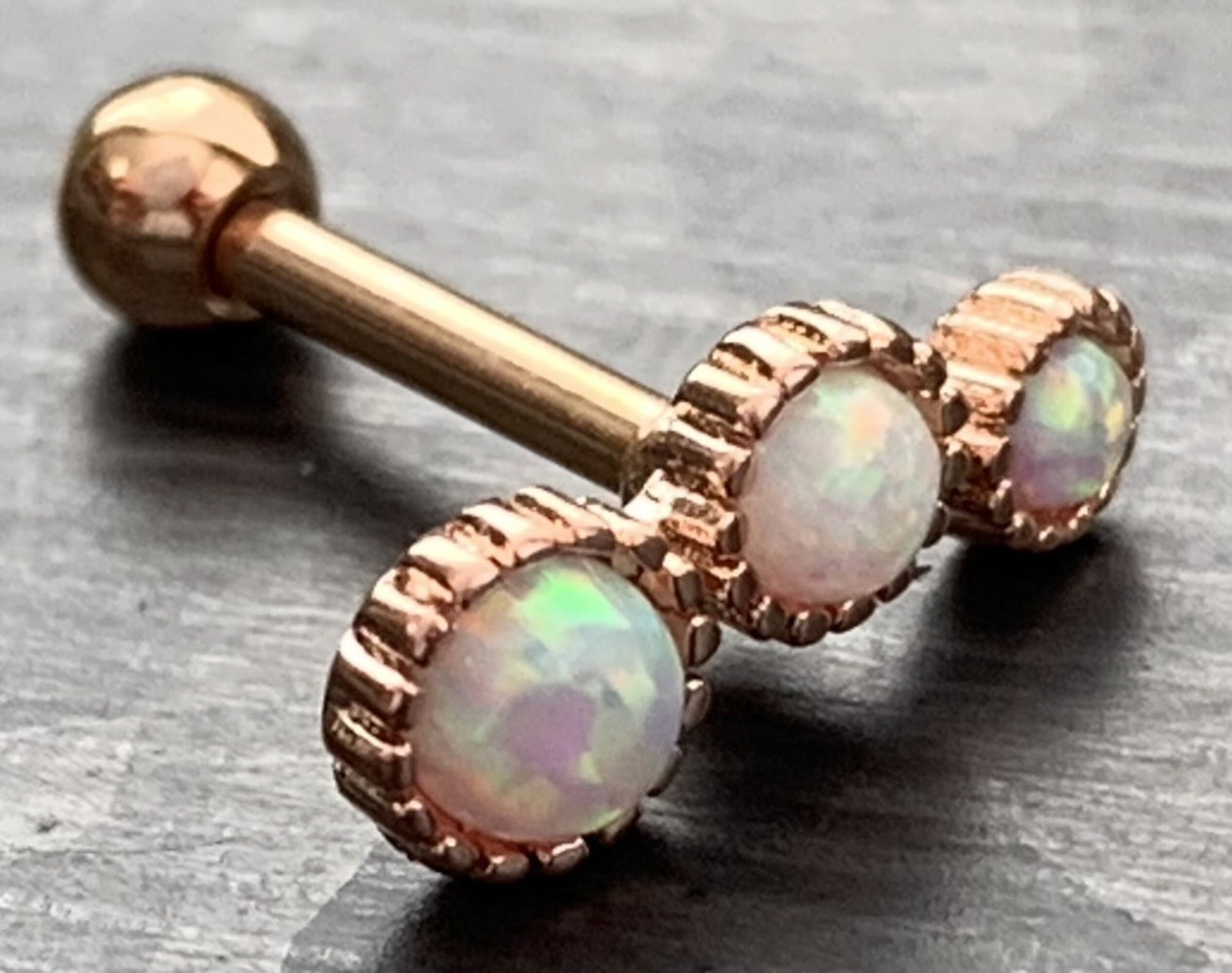 1 Piece Triple Round Opal Steel Tragus Cartilage Stud/Ring - 16g - 1/4" (6mm) - Blue, Green, Gold, Pink, Rose Gold and White Available!