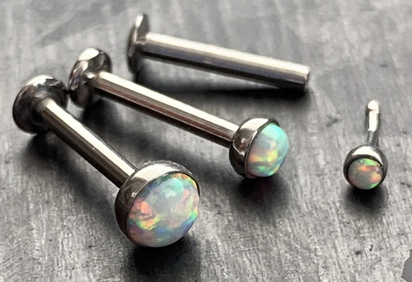 1 Piece Unique Push In Opal Dome Labret Monroe Stud Lip Ring- 16g - Length: 6mm or 8mm - Gem Size 2, 3 or 4mm - White or Blue Available!