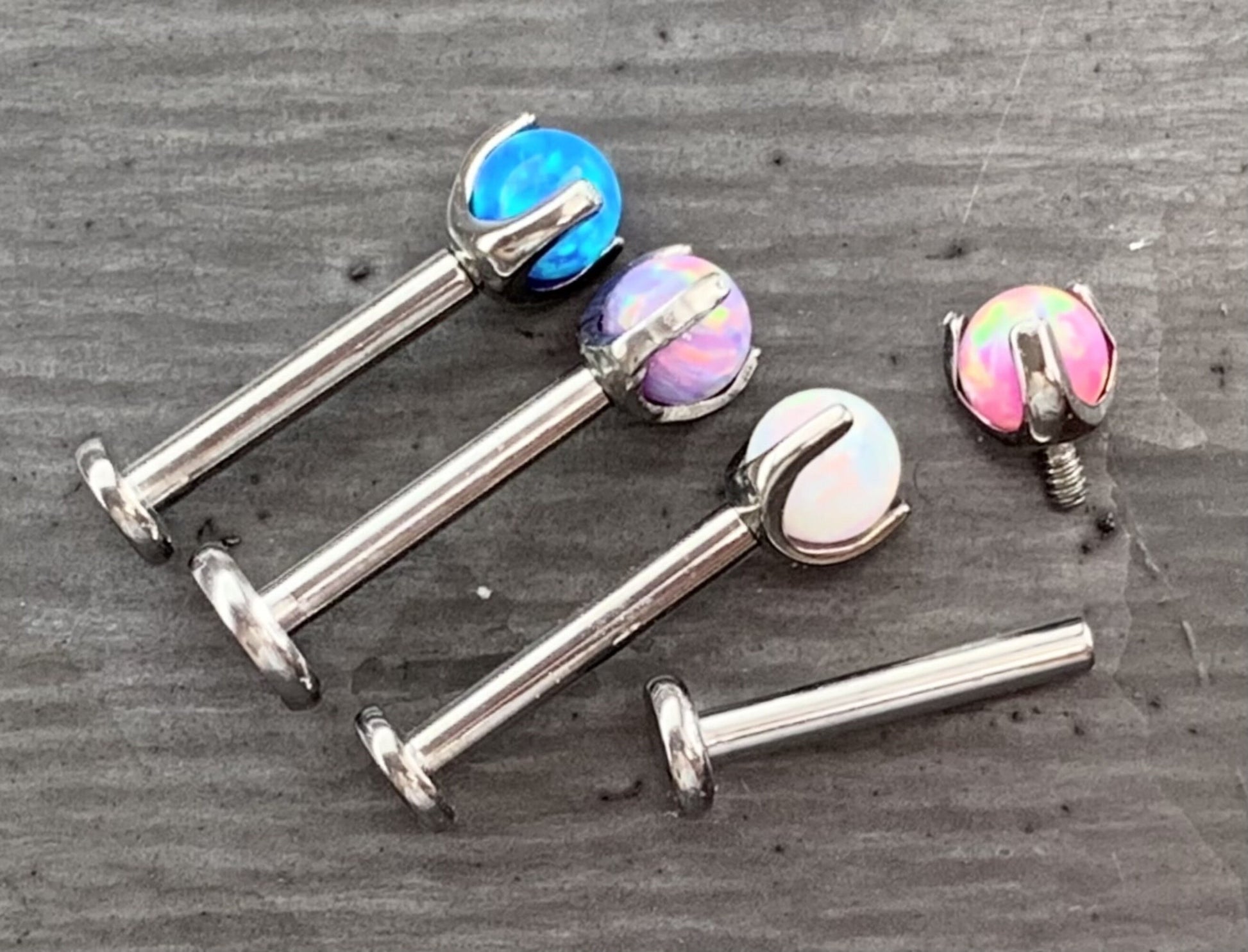 1 Piece Claw 3 Prong Opal Ball Titanium Labret-Monroe-Stud-Lip Ring-Helix Ear Cartilage - 16g - 5/8" (8mm) - Can be used for many piercings!