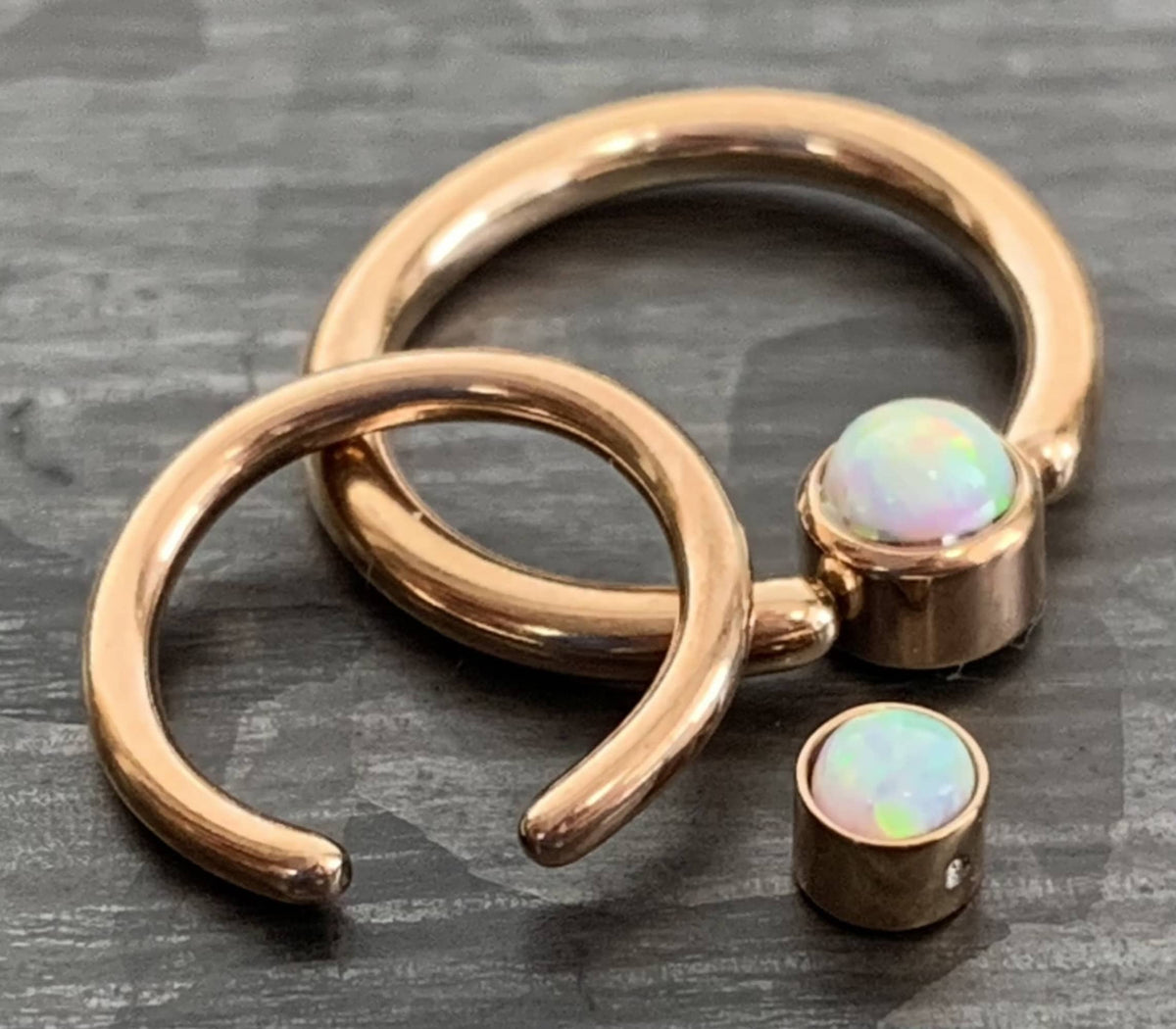 1 Piece Stunning Rose Gold Opal Set Flat-Back Black Plated Segment Septum Ring - 16g or 14g - 8mm or 10mm - White, Purple, Blue Available!