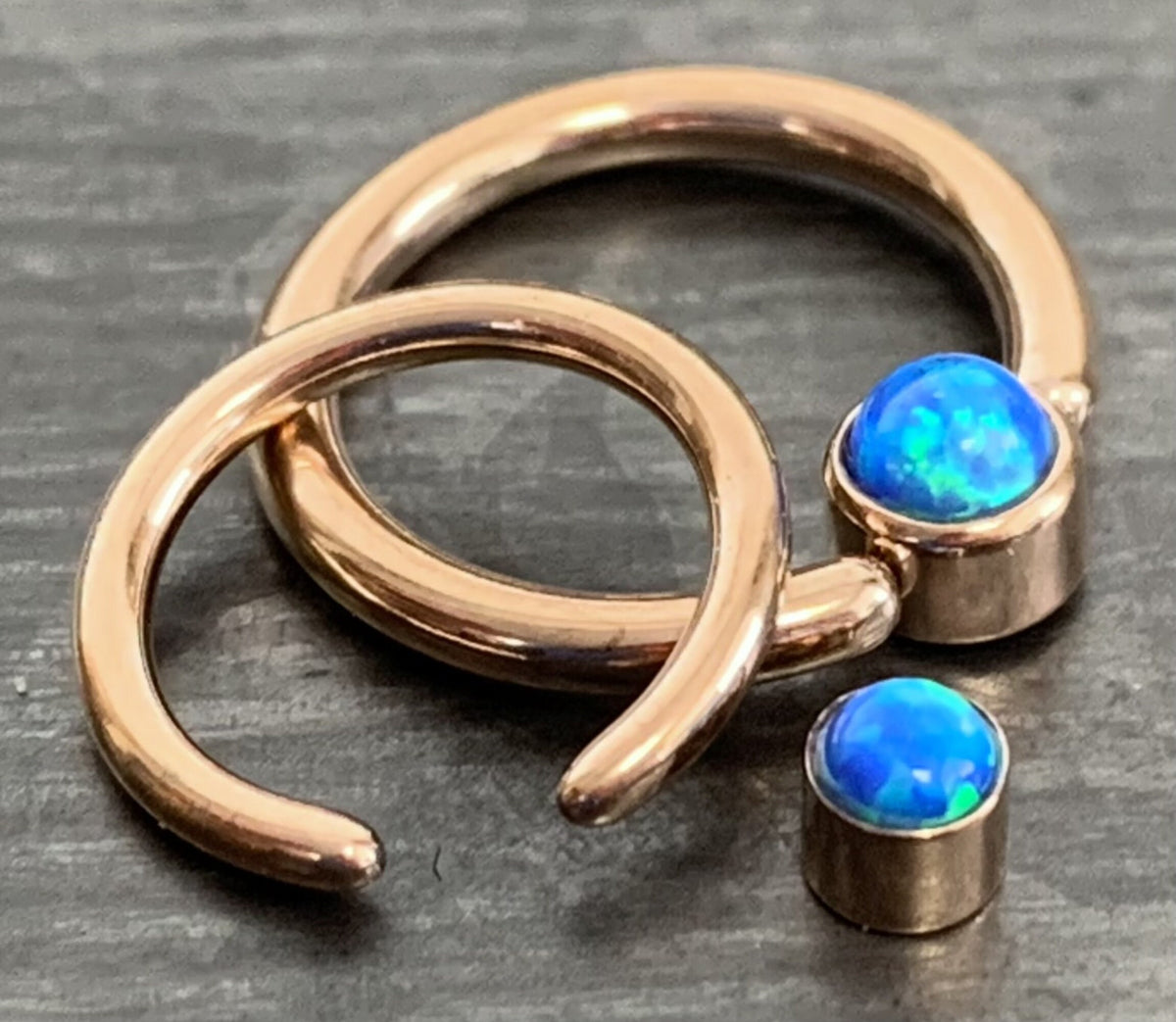1 Piece Stunning Rose Gold Opal Set Flat-Back Black Plated Segment Septum Ring - 16g or 14g - 8mm or 10mm - White, Purple, Blue Available!