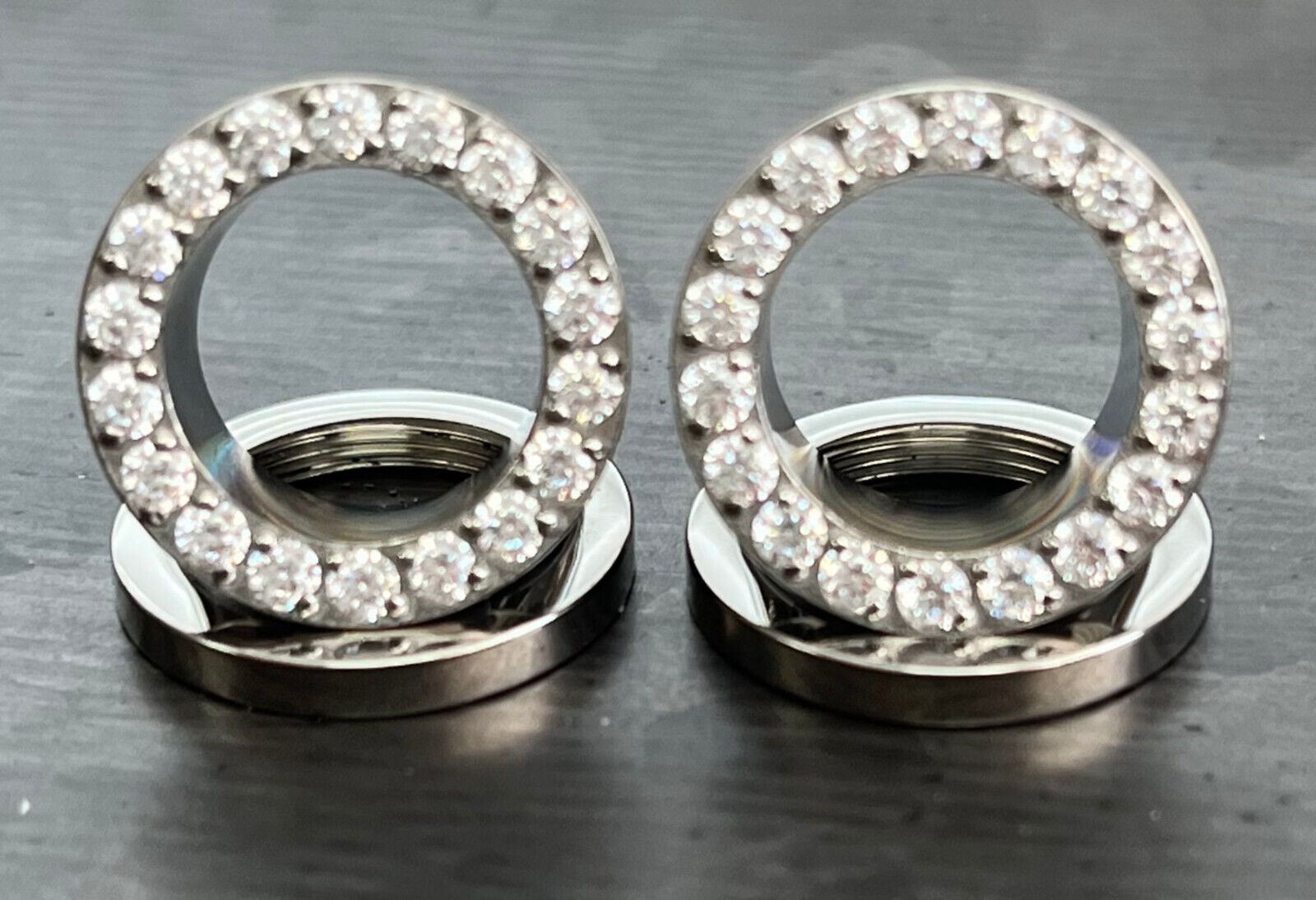 PAIR of Stunning CZ Rimmed Solid Implant Grade Titanium Screw Fit Tunnels/Plugs - Gauges 2g (6mm) thru 1/2" (12mm) available!