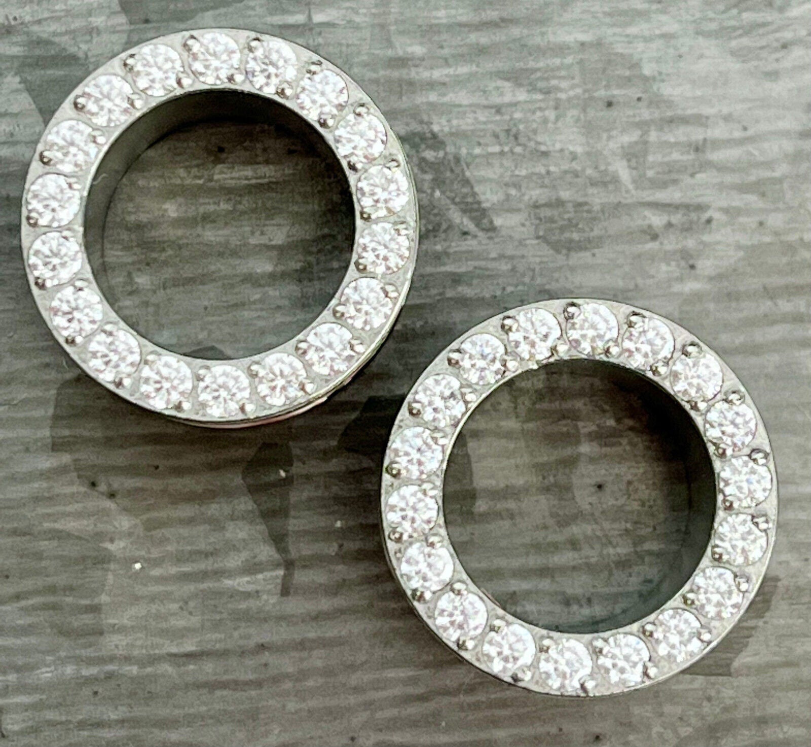 PAIR of Stunning CZ Rimmed Solid Implant Grade Titanium Screw Fit Tunnels/Plugs - Gauges 2g (6mm) thru 1/2" (12mm) available!
