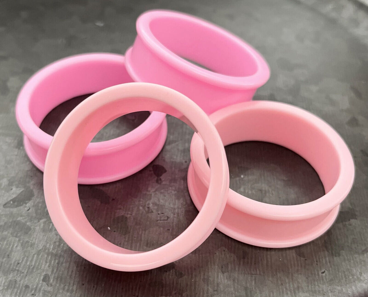 PAIR of Unique Baby Pink Solid Silicone Double Flare Tunnels - Gauges 1&1/8" (29mm) up to 2" (51mm) available!